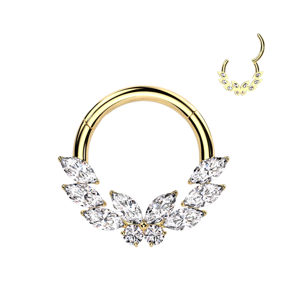 Surgical Steel Hinged Segment Ring With CZ Butterfly Center